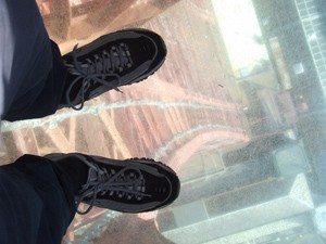 The glass floor at the top of Blackpool Tower was too much for Walmsley, who is afraid of heights.